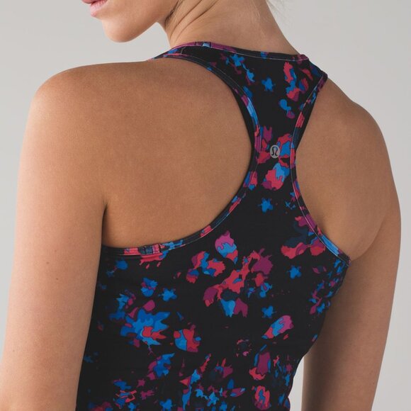 Lululemon Cool Racerback Dandy Digie Multicolored on Black Tank Top EUC sz 8 - Picture 5 of 7